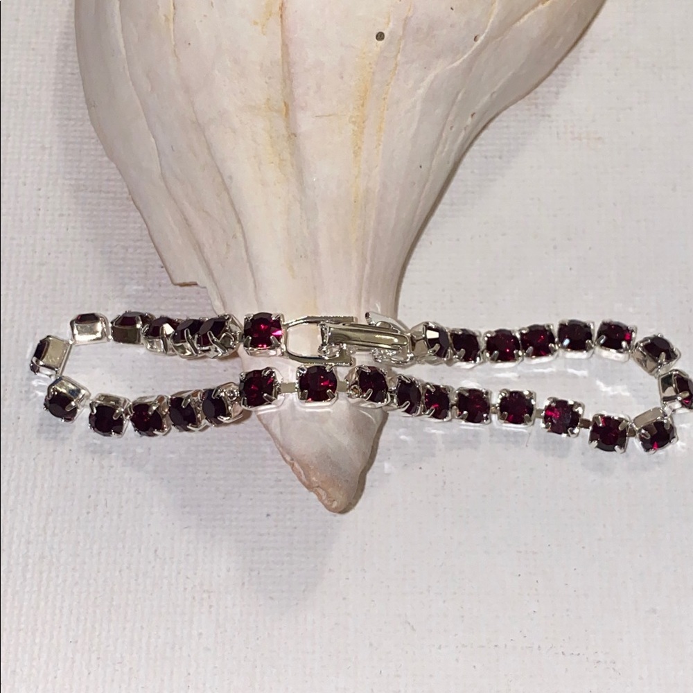 Crystal Tennis Garnet Red Bracelet Silver Nwt